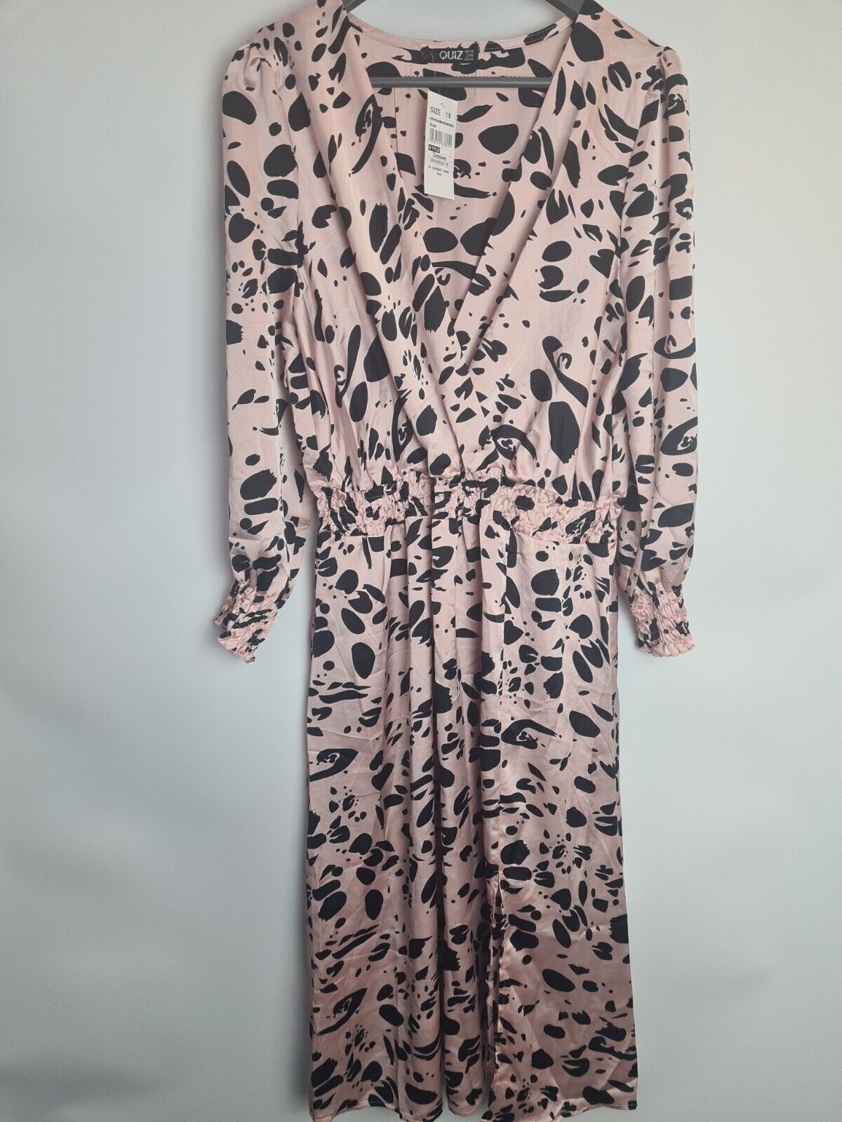 Quiz Curve Pink Animal Print Satin Ruched Waist Midi Dress Size 18 **** V35