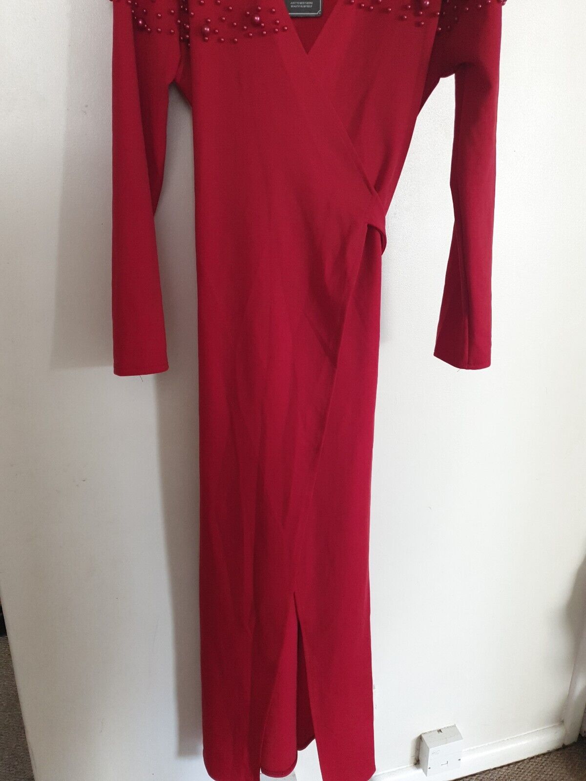 Zofs Red Wrap Maxi Dress With Pearl Detail Size XL Ref A10