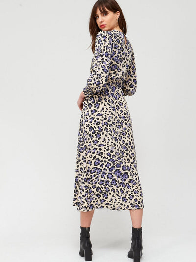 Tie Waist Midi Dress - Animal Print. (U9FTW) UK 20 . ****V457