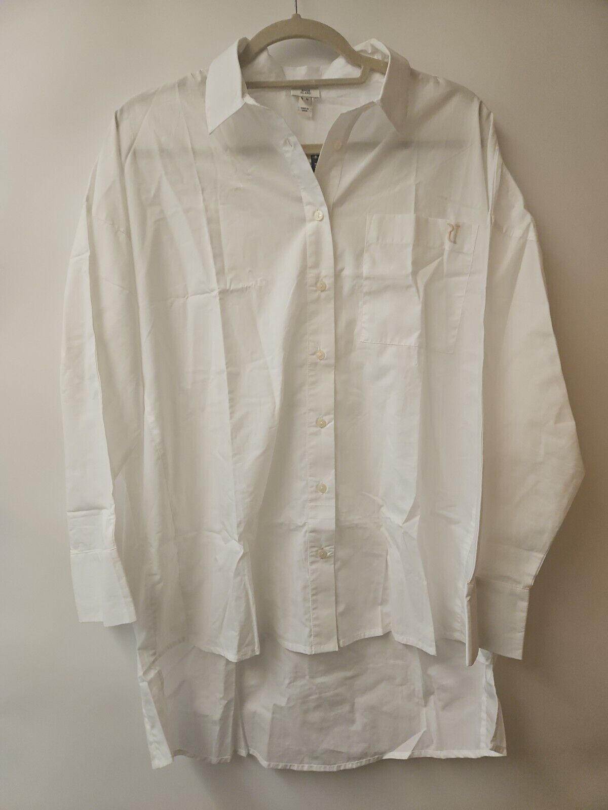 River Island White Embroidered Pocket Shirt Size Medium