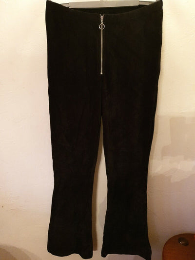 Noisy May Zip Detail Black Cord Flared Trousers  Size XL Ref DC1