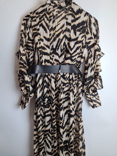 River Island Brown Animal Print Belted Midi Dress Size 6 **** V349