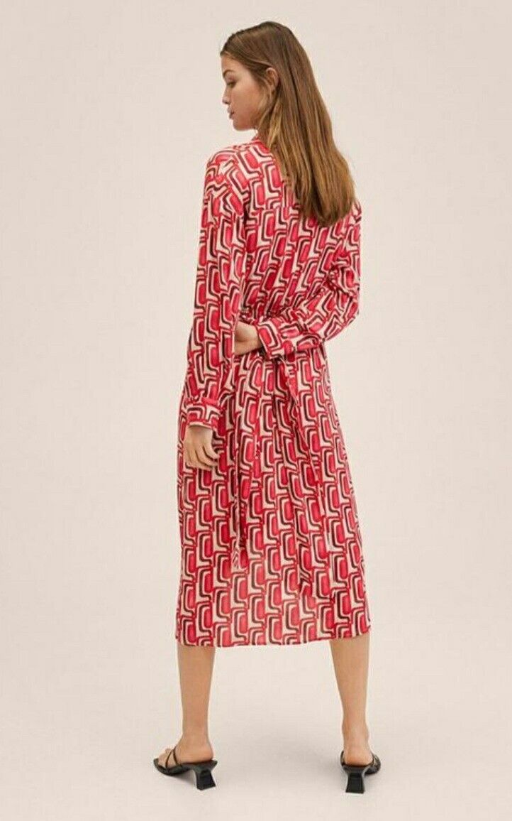 Mango Printed Midi Dress Wrap Dress Red Uk14****Ref V440