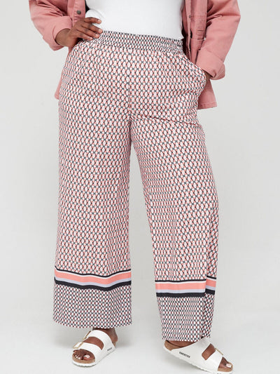 Wide Leg Scarf Print Trousers - Coral. UK 14 ****V368