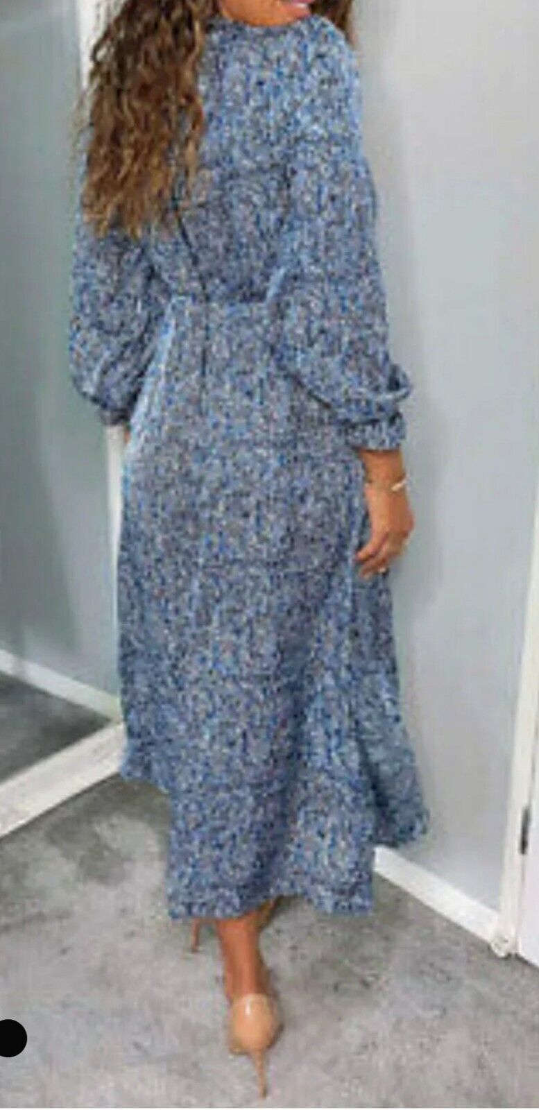 AX Paris Blue Printed Long Sleeve Wrap Midi Dress UK 6 .