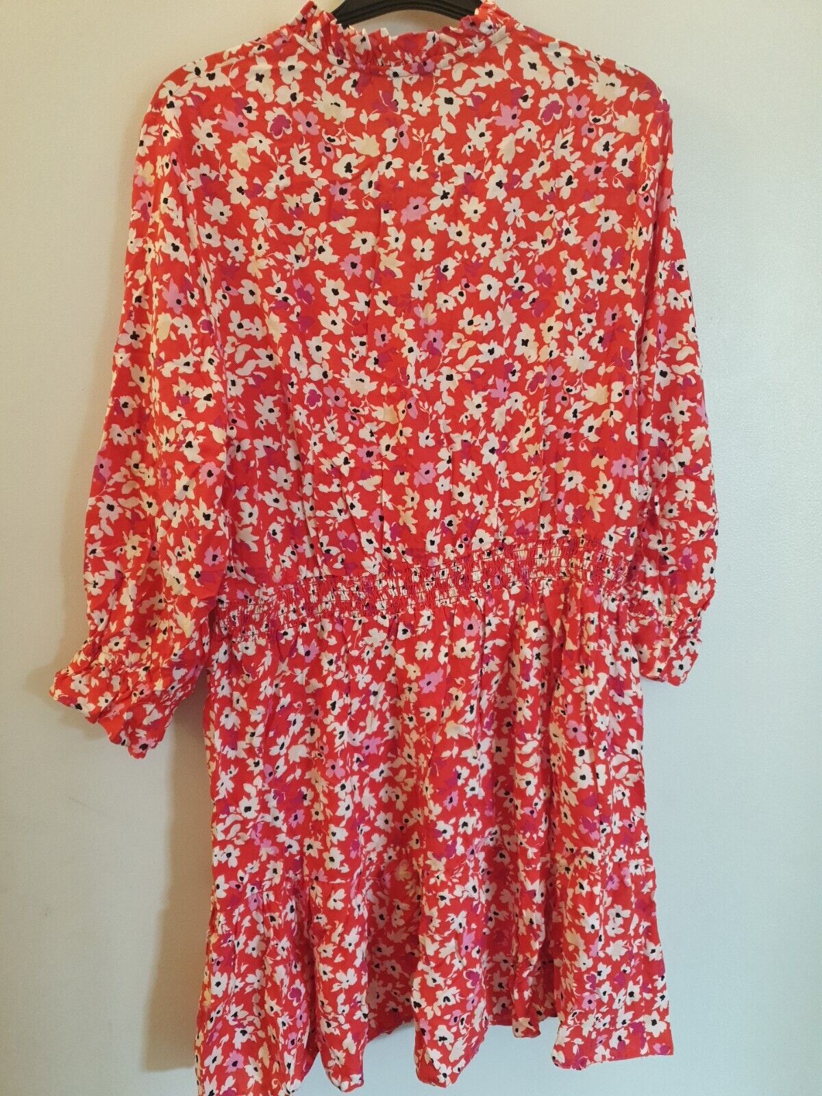 Red Floral Print Dress Uk 14 ****Ref V544