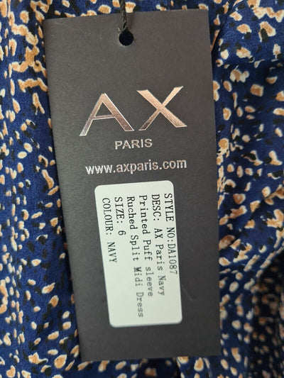 AX PARIS Navy Printed Split Leg Midi Dress Size 6 **** V29