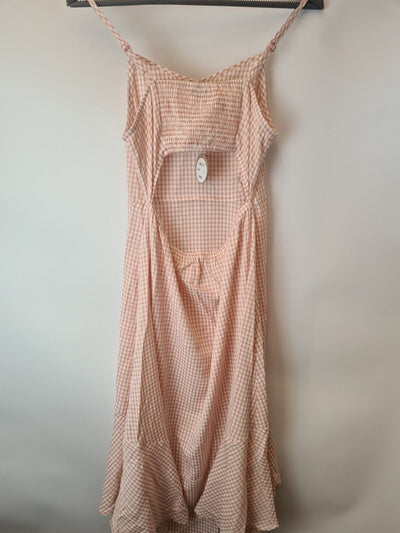 Apricot Gingham Pink High Low Hem Midi Dress Size Uk 10 **** V30