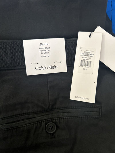 Calvin Klein slim fit garment dyed chinos with belt-black.UK W40L32 ****Ref 354