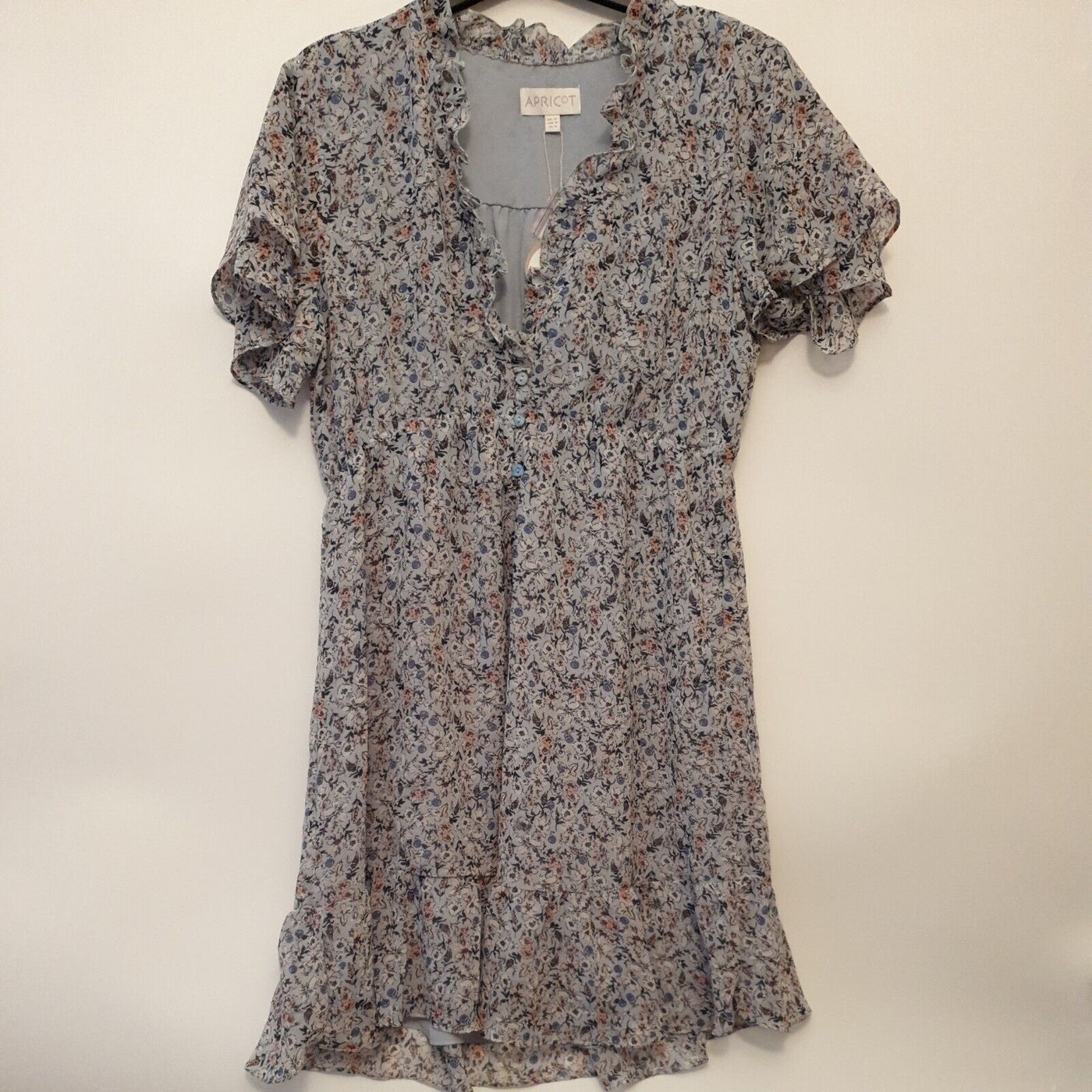 Apricot Blue Floral Frilly Dress UK 12