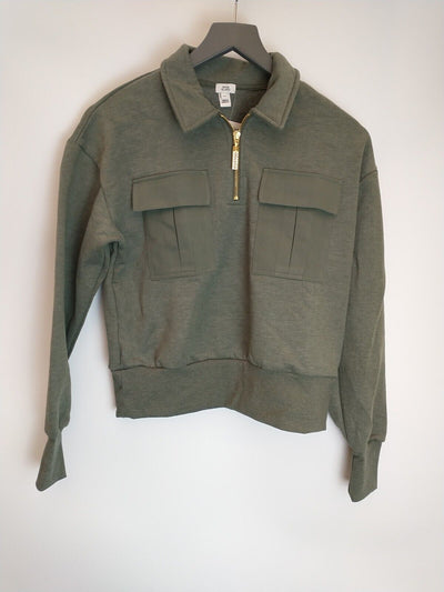 River Island Cropped Utility Sweat - Khaki. UK XS **** Ref V54