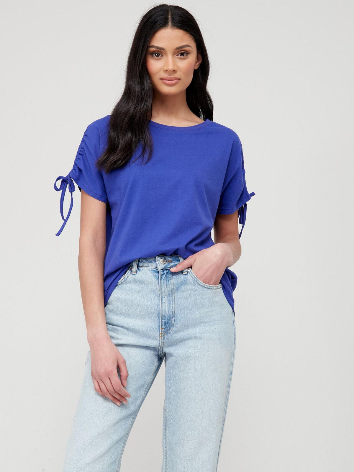 Womens Ruched Sleeve T-shirt - Blue. UK 10. ****V143