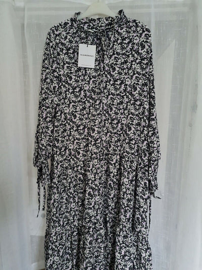 Glamorous Black and purple Floral Dress Uk8 Ref Sc1