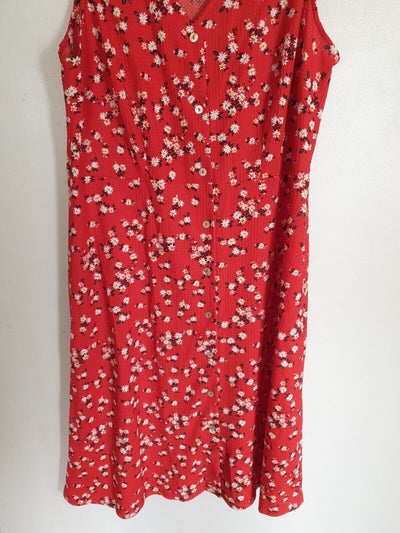 Red Floral Midi Dress V-Neck UK 14 ****Ref V528