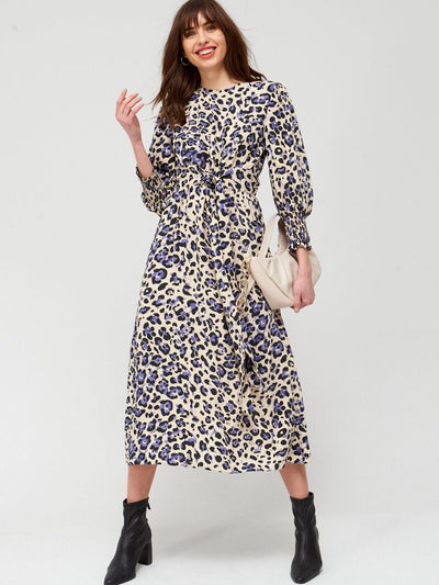 Tie Waist Midi Dress - Animal Print. (U9FTW) UK 20 . ****V457