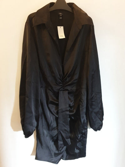 River Island Satin Long Sleeve Dress-Black. Uk12