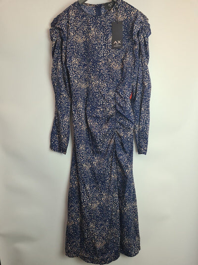 AX PARIS Navy Printed Split Leg Midi Dress Size 8 **** V496