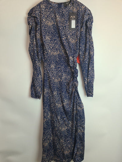 AX PARIS Navy Printed Split Leg Midi Dress Size 10