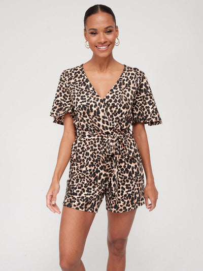 Animal Print Wrap Tie Waist Playsuit Size 14 **** V456