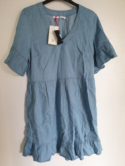 Womens Blue Short Sleeve Dress V-neck Uk10****Ref V412