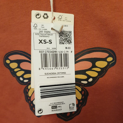 Mango Butterfly Hoodie Rust Size XS-S****Ref V112