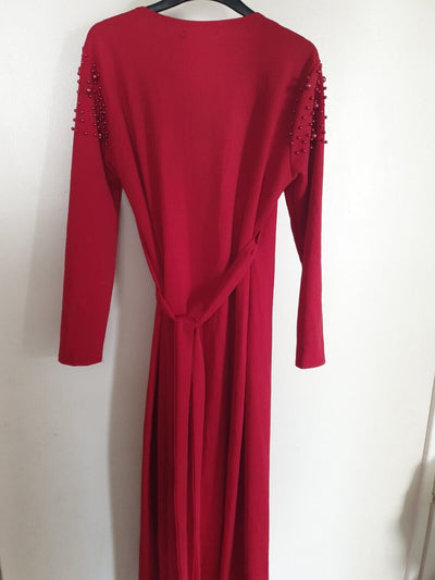 Zofs Red Wrap Maxi Dress With Pearl Detail Size XL Ref A10