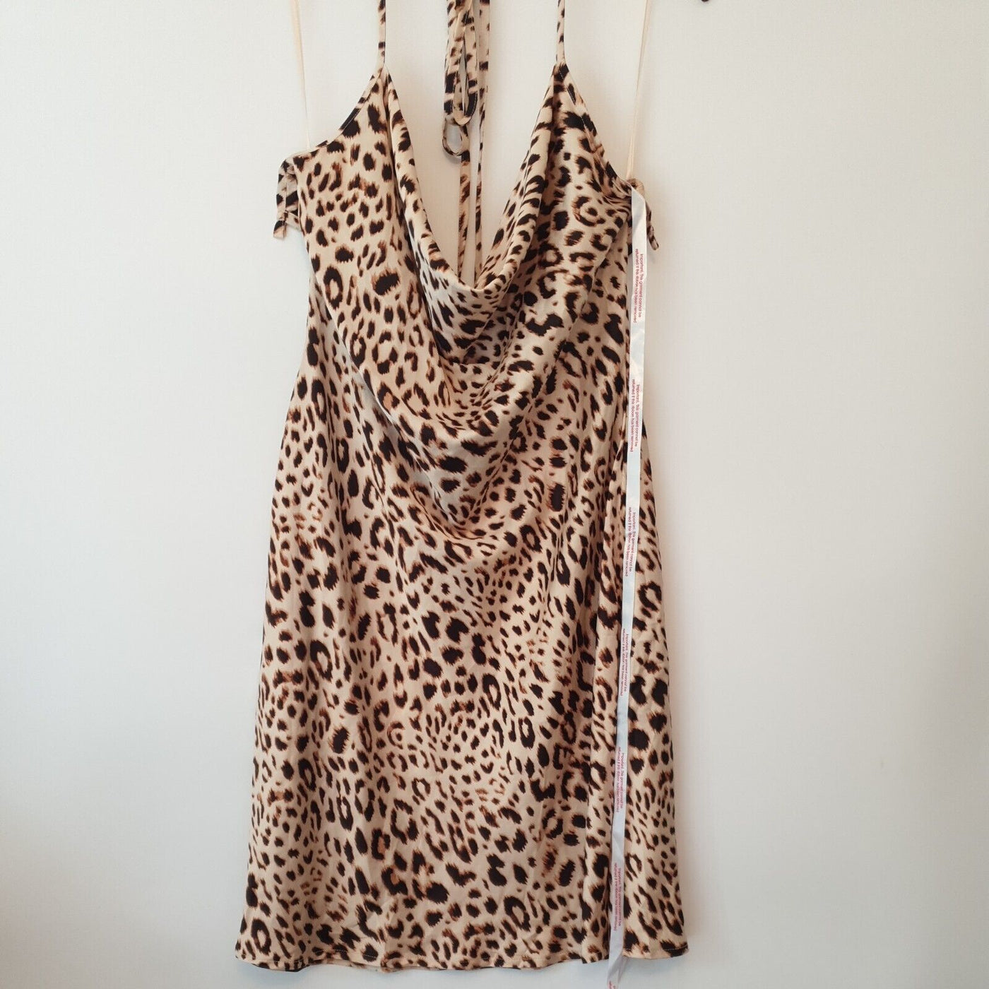 Missguided Cowl Cami Dress Satin Leopard Print Dress Brown Uk14****Ref V17