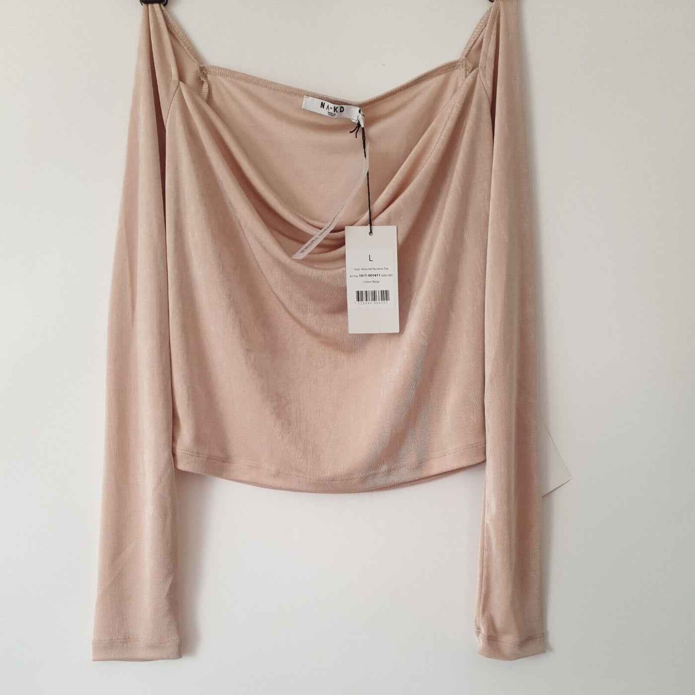 NA-KD Waterfall Neckline Top Beige Size L ****Ref V188