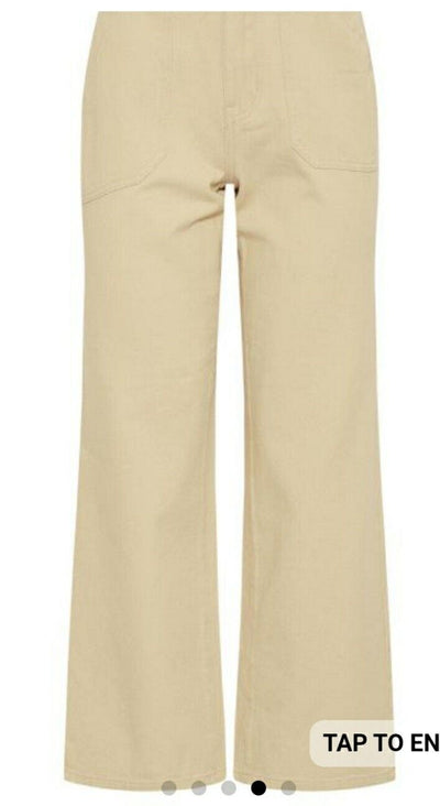 LTS Twill Wide Leg Crop Trousers Natural Uk26****Ref V380