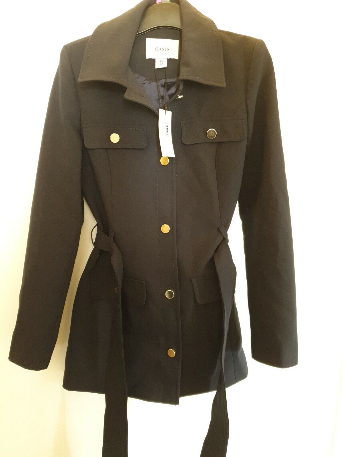 Oasis Premium Pocket Detail Belted Jacket Navy 6 Ref HU6