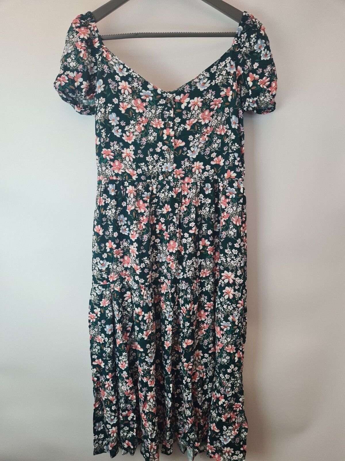 Apricot Green Ditsy Floral Button Front Midi Dress Size 10 **** V30