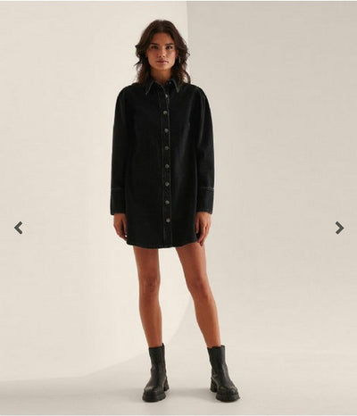 NA-KD Black Denim Shirt Dress Size UK 10 **** V499