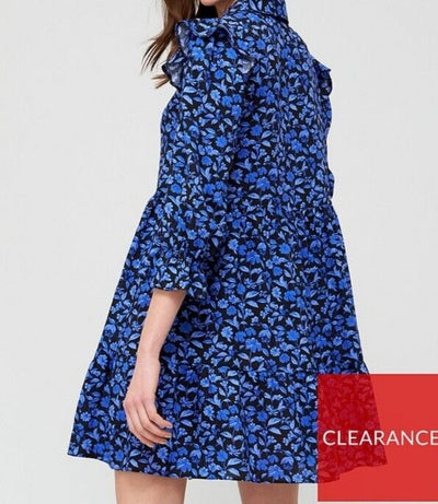 Blue Floral Button Up Shirt Dress Size 10 **** V467