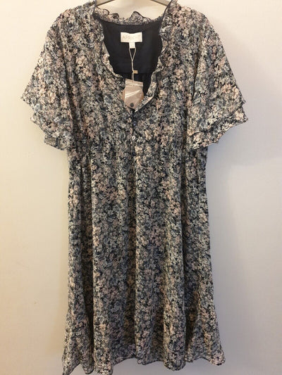 Apricot Floral Dress Blue Uk14****Ref V549