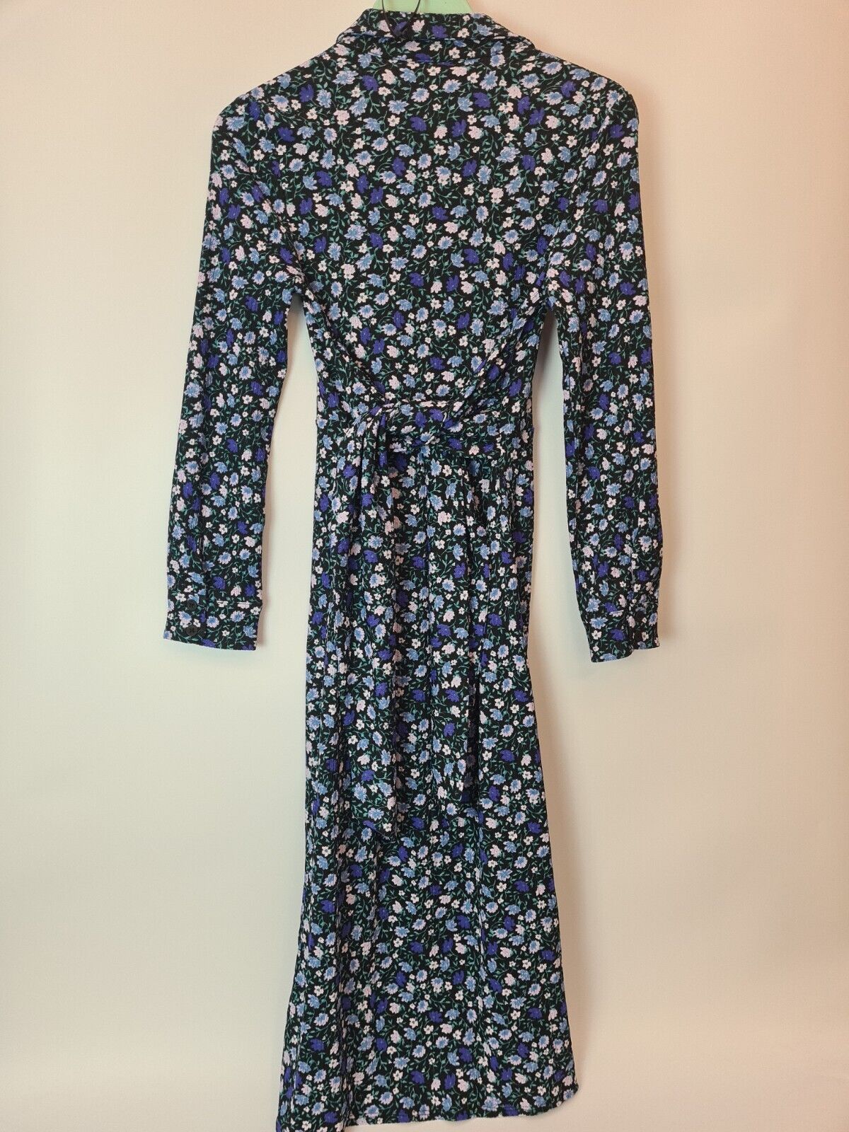 River Island Floral Long-Sleeve Black/Blue Dress Size 10 **** V268