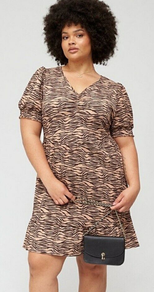 Textured Jersey Ruched Mini Dress Animal Print Uk18****Ref V416