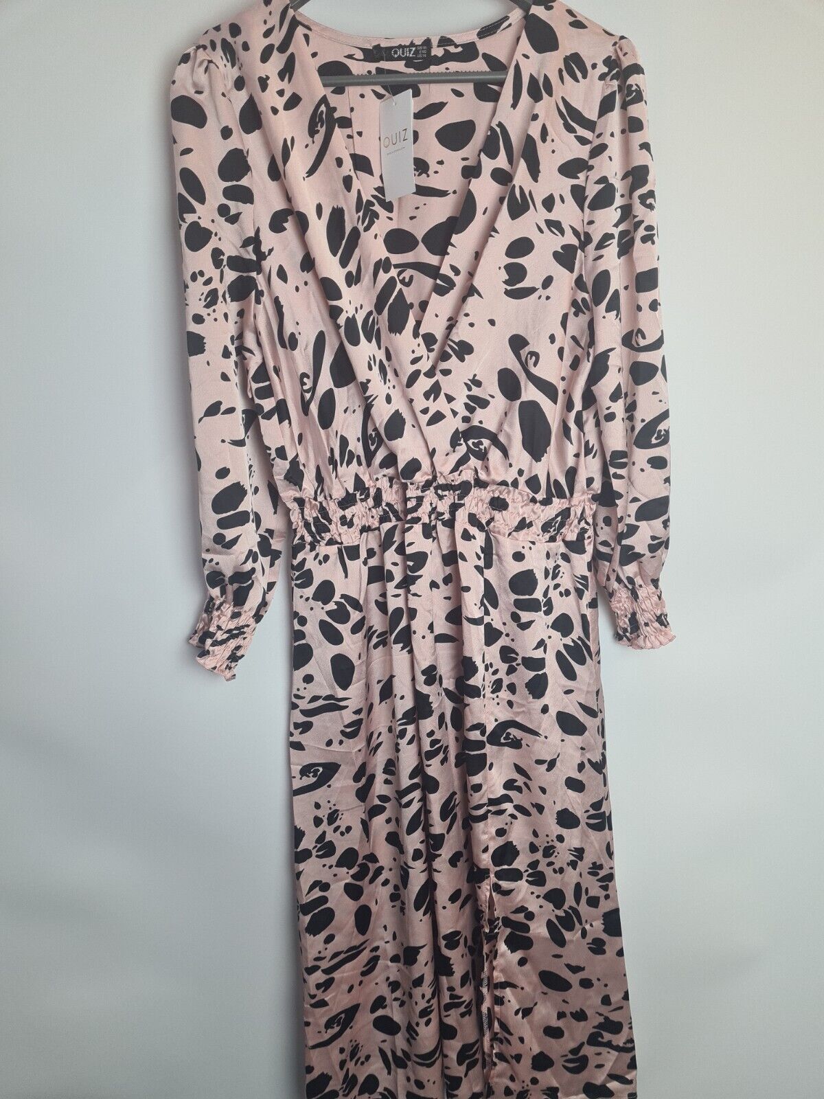 Quiz Curve Pink Animal Print Satin Ruched Waist Midi Dress Size 18 **** V35