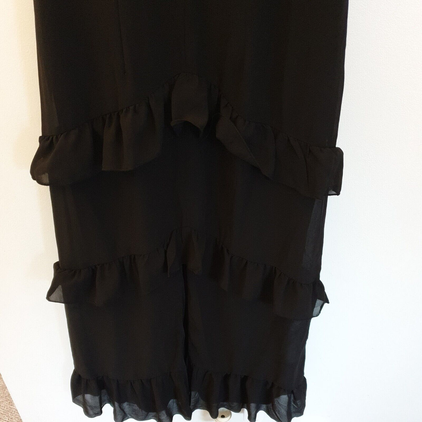 Quiz Black Chiffon Frill Sleeve Black Midaxi Dress Uk12****Ref V359