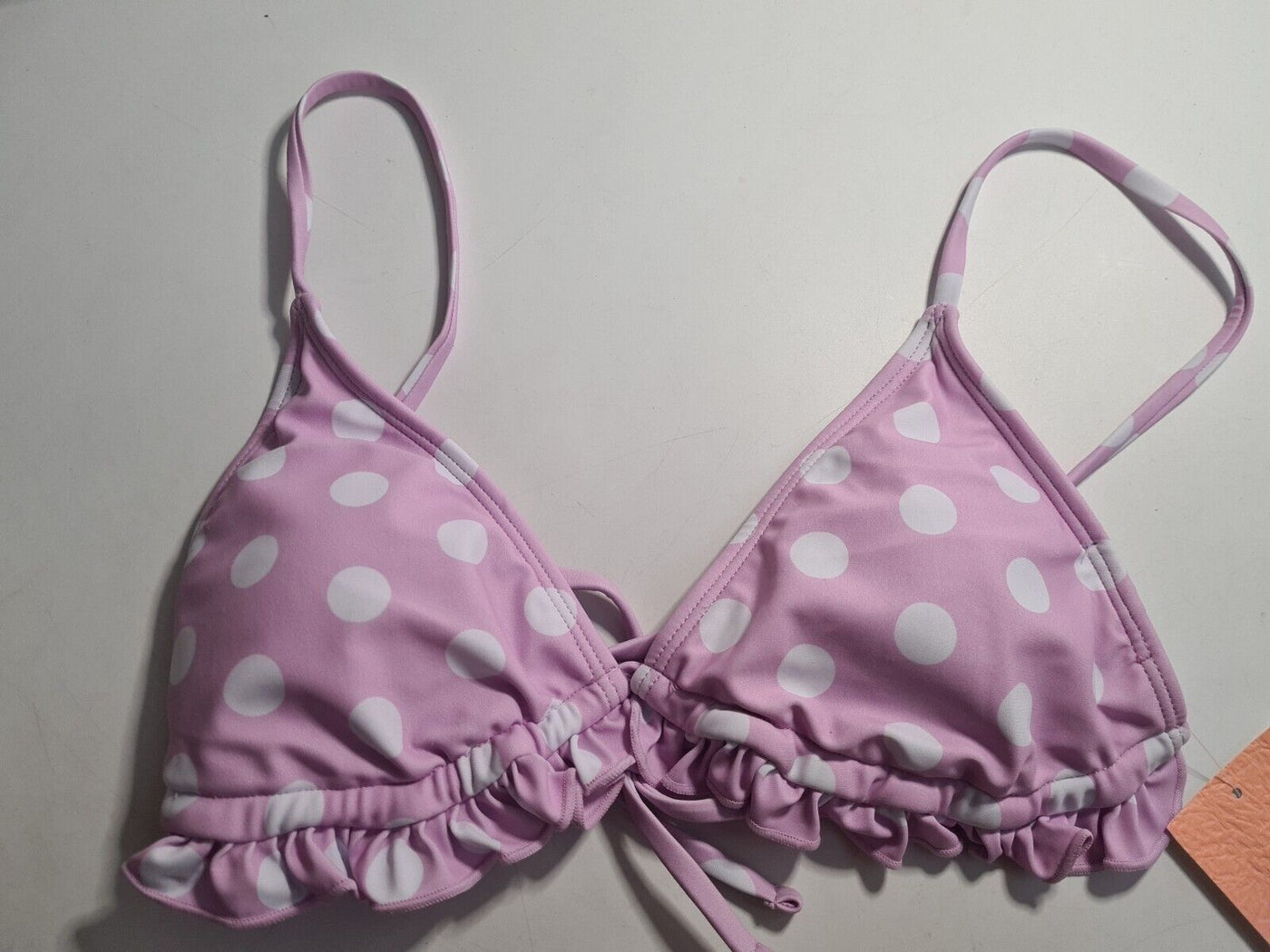 River Island Purple Polka Dot Frill Triangle Bikini Top Size 10 **** V250