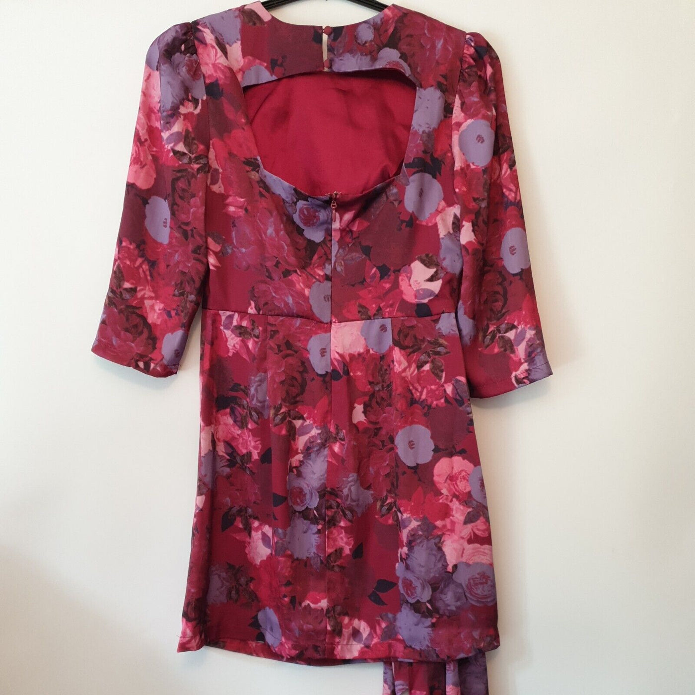 Chi Chi Drape Detail Floral Midi Dress Berry Uk10****Ref V140