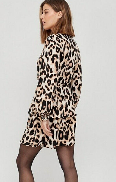 Wrap Tiered Skater Dress Animal Print UK 10 **** SW10