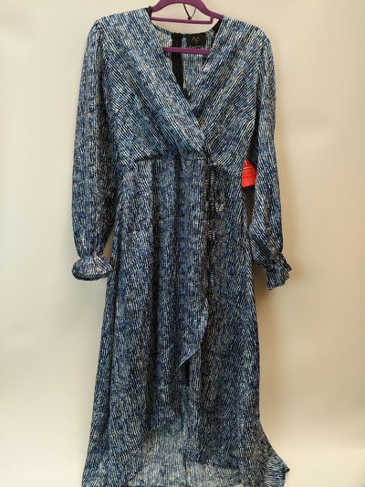 AX Paris Blue Printed Long Sleeve Wrap Midi Dress Size UK 6  **** V537
