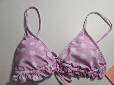 River Island Purple Polka Dot Frill Triangle Bikini Top Size 12 **** V249