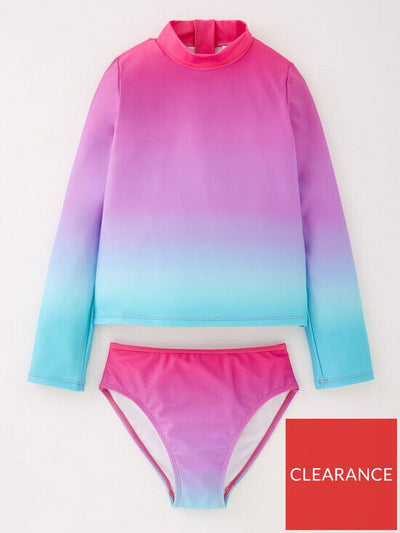 Girls Ombre Swim Long Sleeve Top With Matching Brief Size 11 Years **** V496