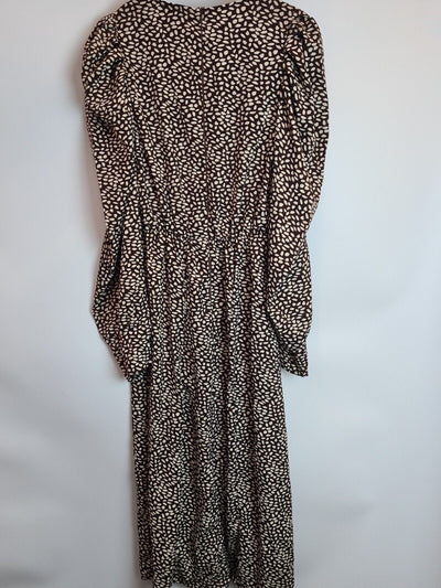 AX Paris Brown Printed Long Sleeve Split Leg Midi Dress Size UK 10 **** V348