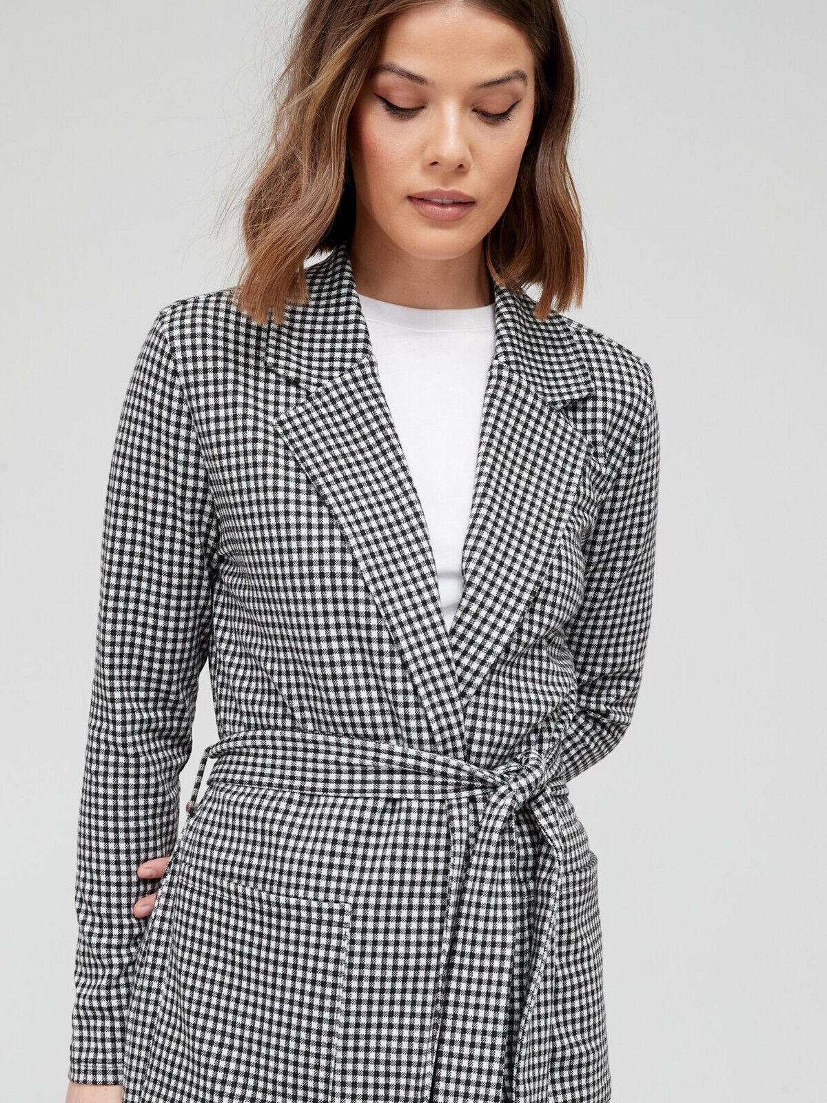 Check Houndstooth Soft Jersey Belted Blazer Size 12 **** V404