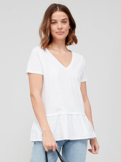 White Woven Frill Hem T-shirt Size 10 **** V508