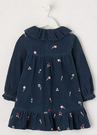 Girls Frill Collar Embroidered Long Sleeve Dress Navy Size 6-7Yrs****Ref V488