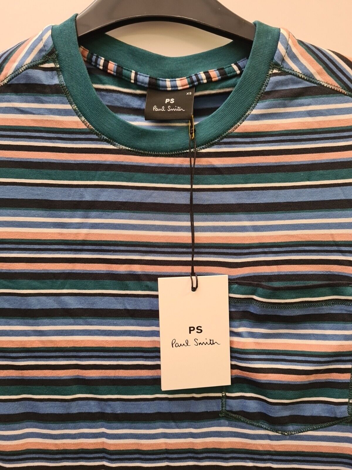 Paul Smith Mens Reg Fit T-Shirt Pkt Blue Stripe Size XS BNWT Ref****V63