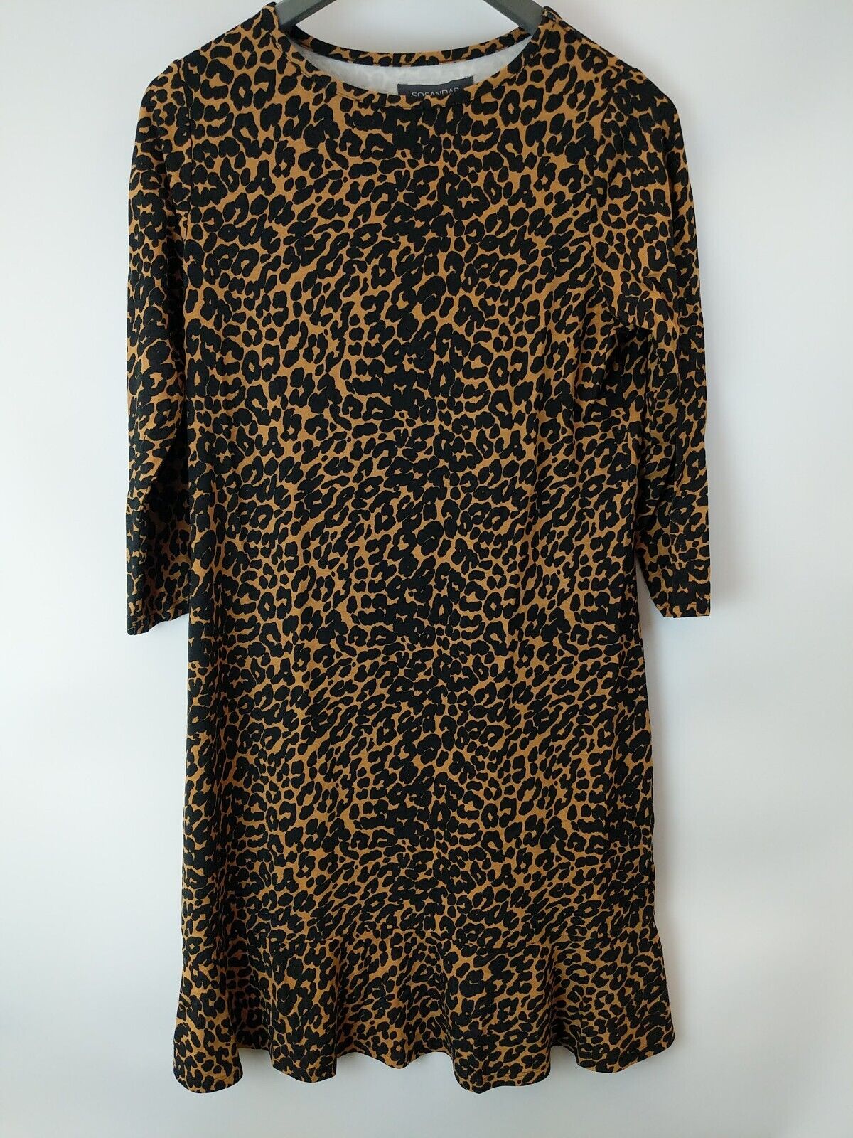 Sosandar Brown Animal Print Relaxed Sleeved Shift Dress Size UK 14 **** V9